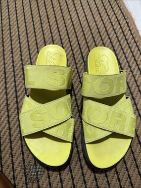 Sorel Neon Lime Cross-Strap Slide Sandals
